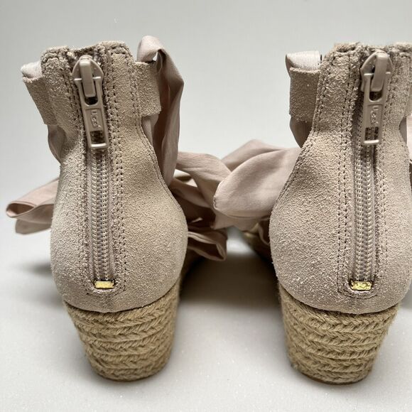 UGG Australia Trina Suede Espadrille Sandals Womens 6 Wedge Ribbon Tie Nude - Picture 7 of 13